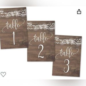Table Number Double Sided Signs, #1-25, Rustic Wood Lights, NWOT